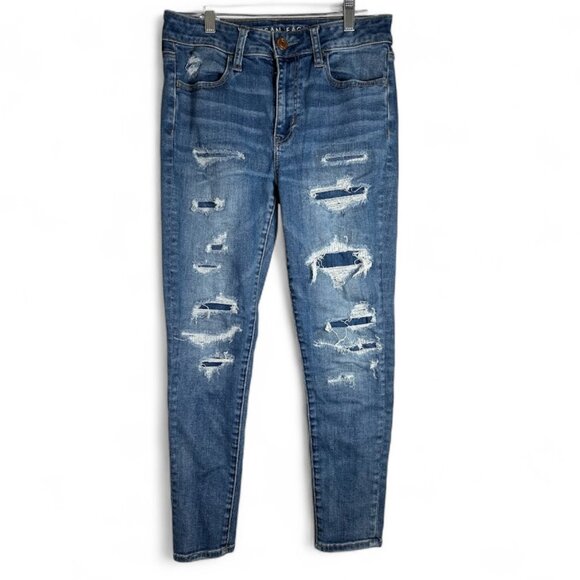 AMERICAN EAGLE - SUPER STRETCH DISTRESSED SKINNY JEANS SIZE 6 - Picture 1 of 6